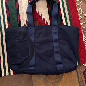 TORY BURCH Stylish Black Tote Bag with Gold Accents